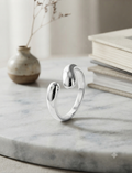 Anillo abierto doble gota acero inoxidable plateado minimalista ajustable