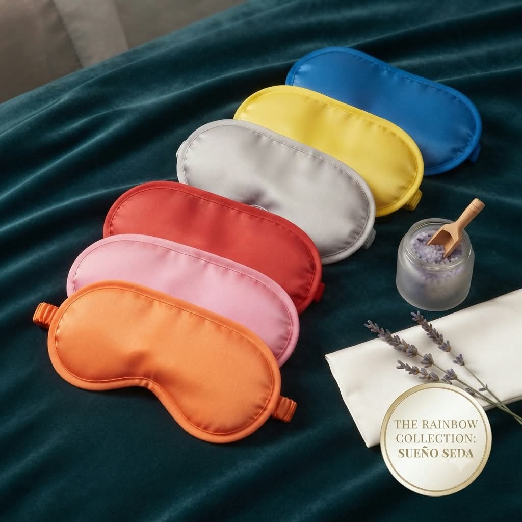 Antifaz de seda sueño Rainbow Collection 6 colores naranja rosa rojo gris amarillo azul