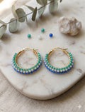 Pendientes Aro Bolitas Multicolor Azul Verde Dorado