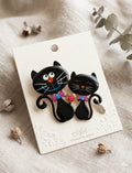 Art Artisanal Broche Pareja Gatos Negros Love