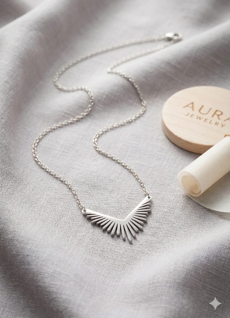 Collar Alas Sol - Acero Inoxidable Plateado | Aura Jewelry