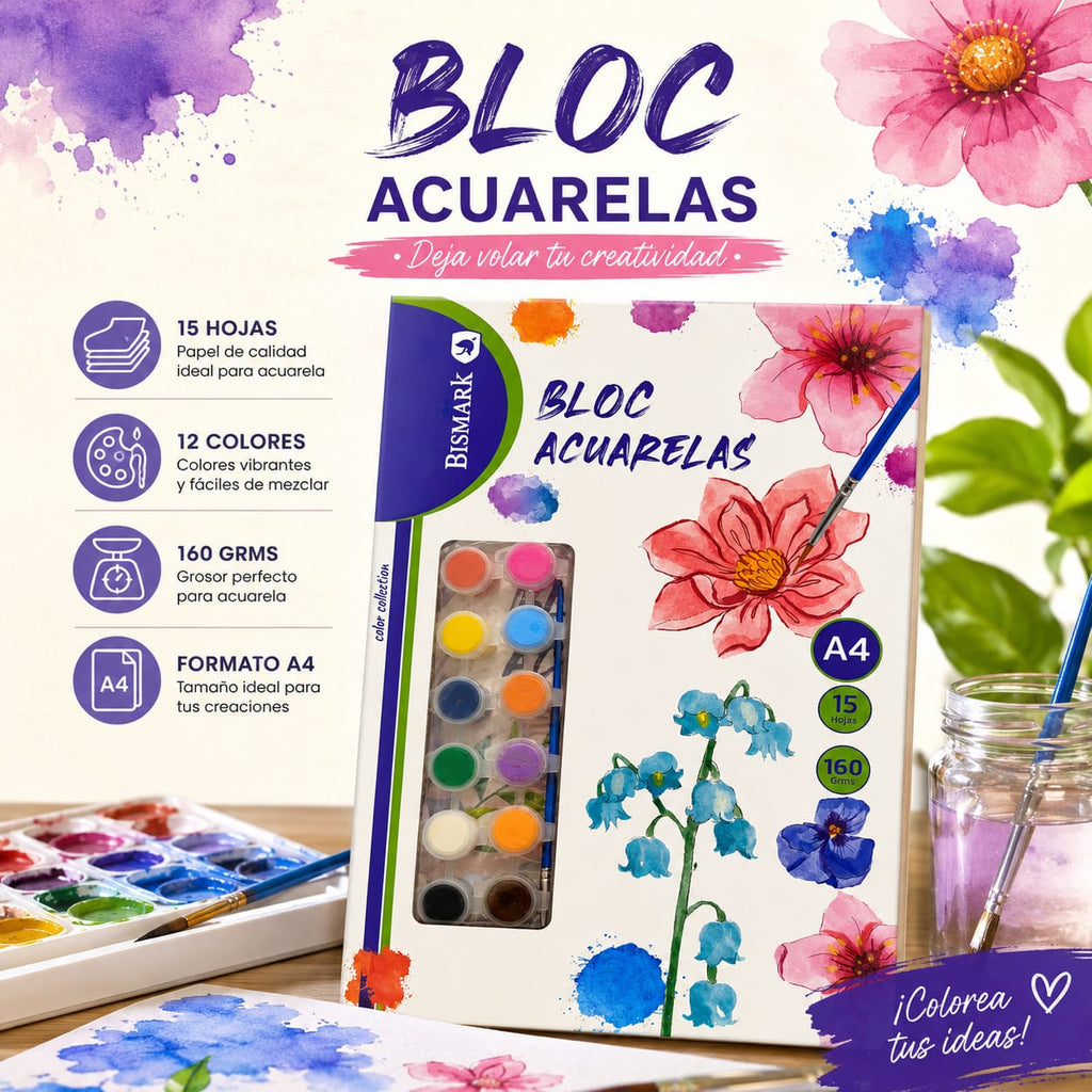 Bloc Acuarelas Bismark A4 15 hojas