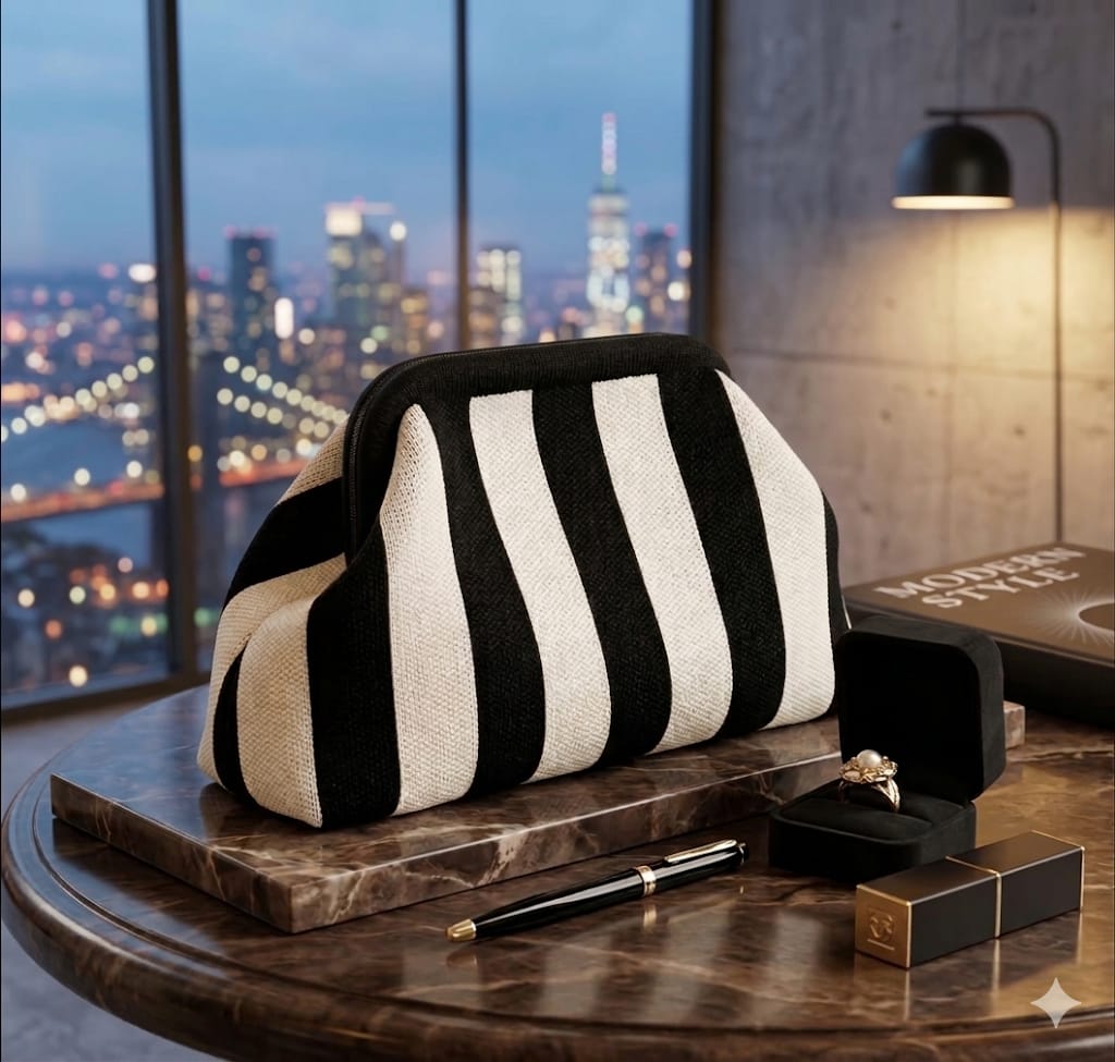 Bolso Clutch Rayas Blanco y Negro