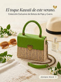 Bolso Kawaii Paja y Cuero Verde — Colección Exclusiva Verano