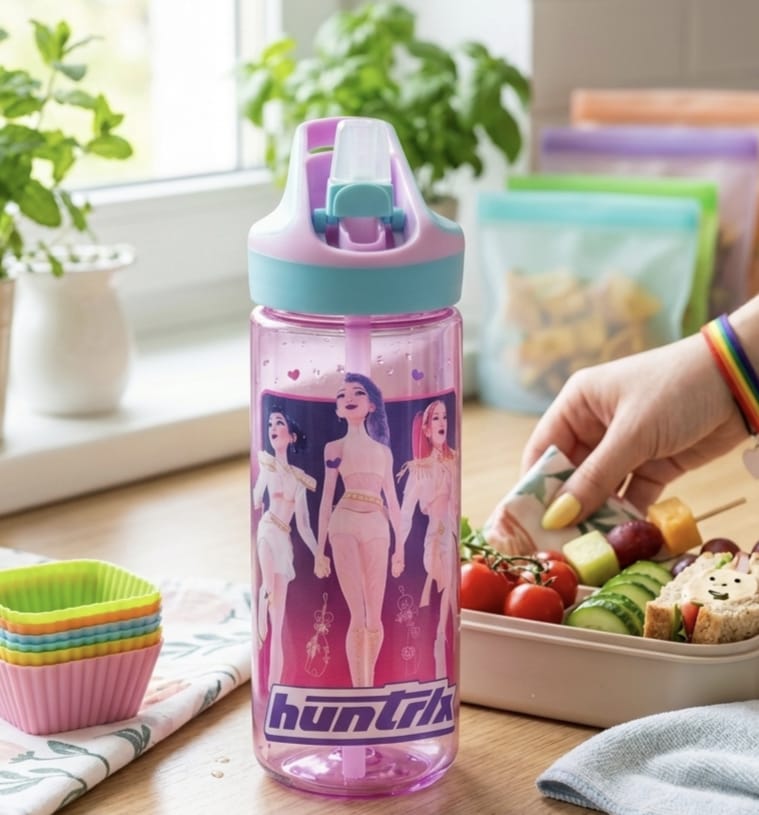 Botella de Agua Huntrix K-Pop Girls Rosa con Pajita