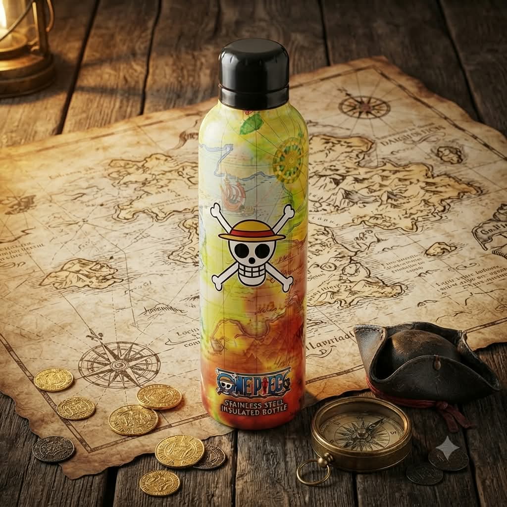 Botella Térmica Acero One Piece - Calavera Luffy sobre mapa Grand Line
