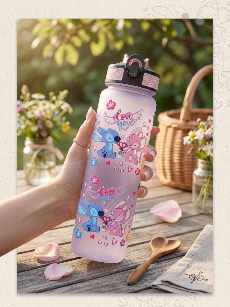 Botella Deportiva Stitch y Angel Disney — Love You 1L