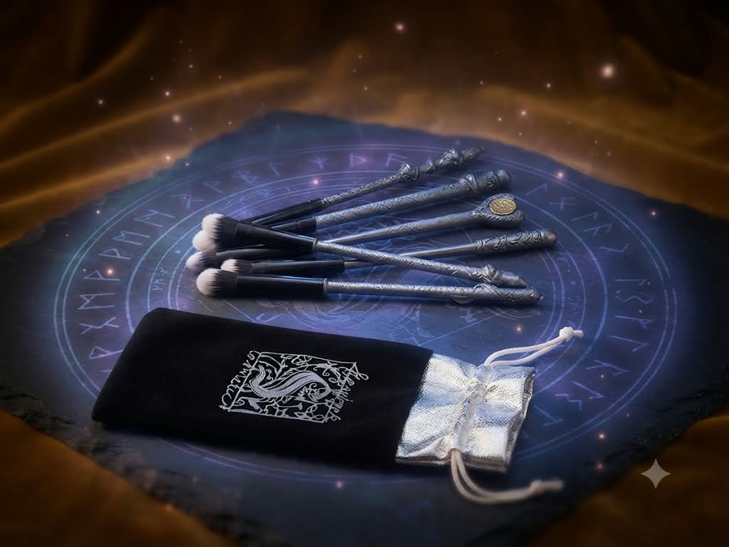 Set de brochas varita mágica Harry Potter con bolsita de terciopelo negro y bolsita plateada