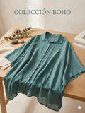 Camisa Boho Lino Verde Agua