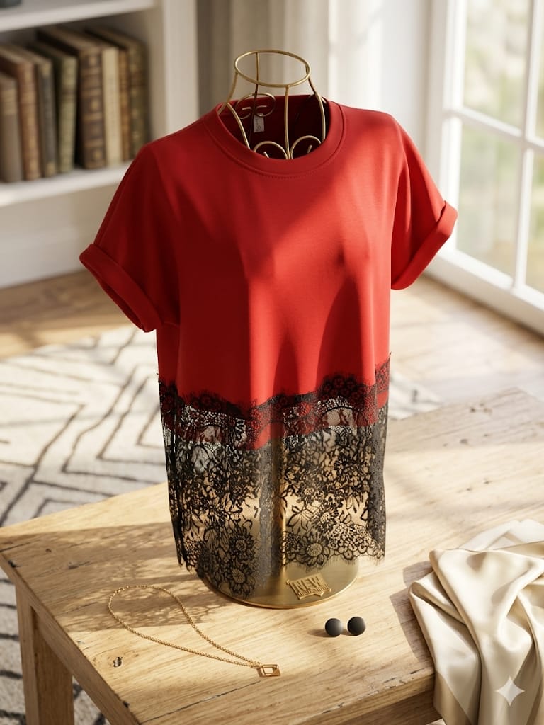 Camiseta con Encaje - Talla Única (46-48)