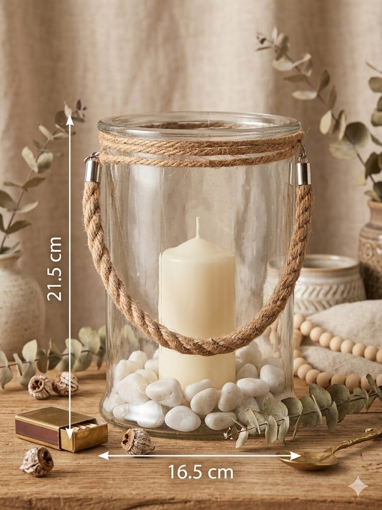 Farol de Cristal Grande con Mango de Yute