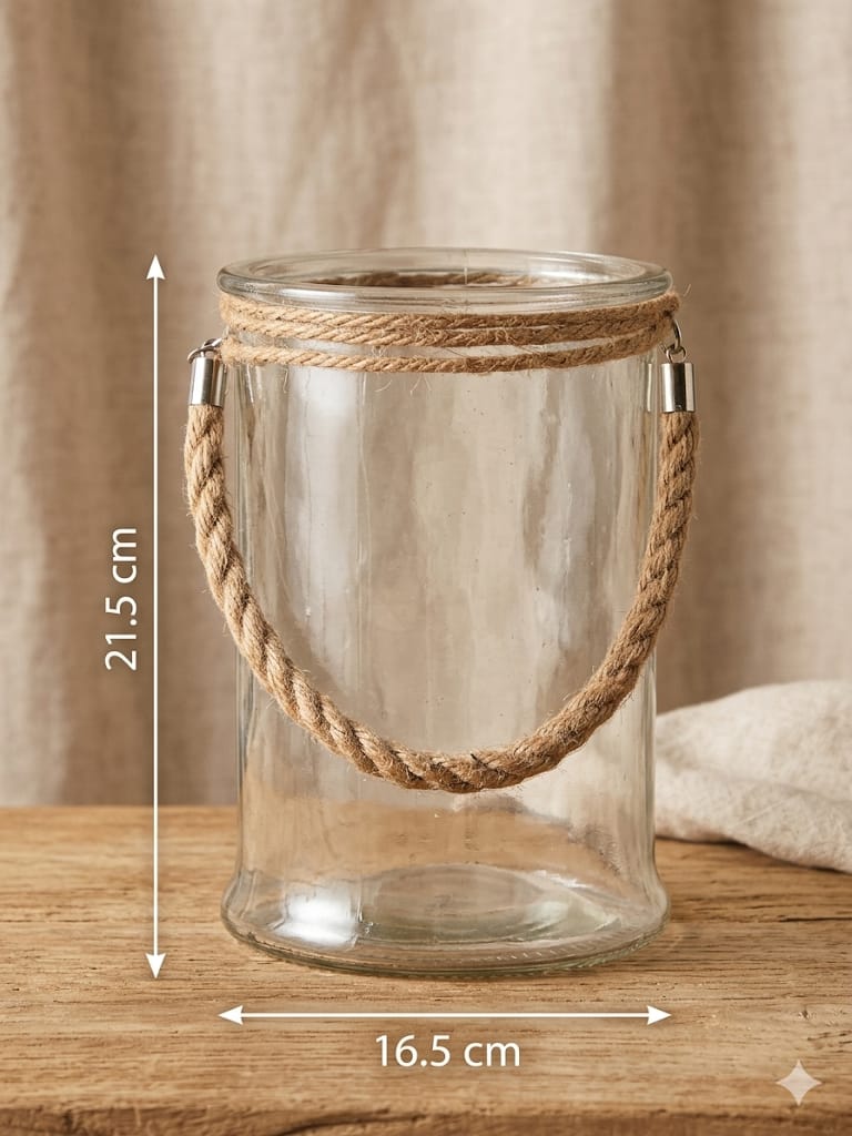 Farol de Cristal Grande con Mango de Yute