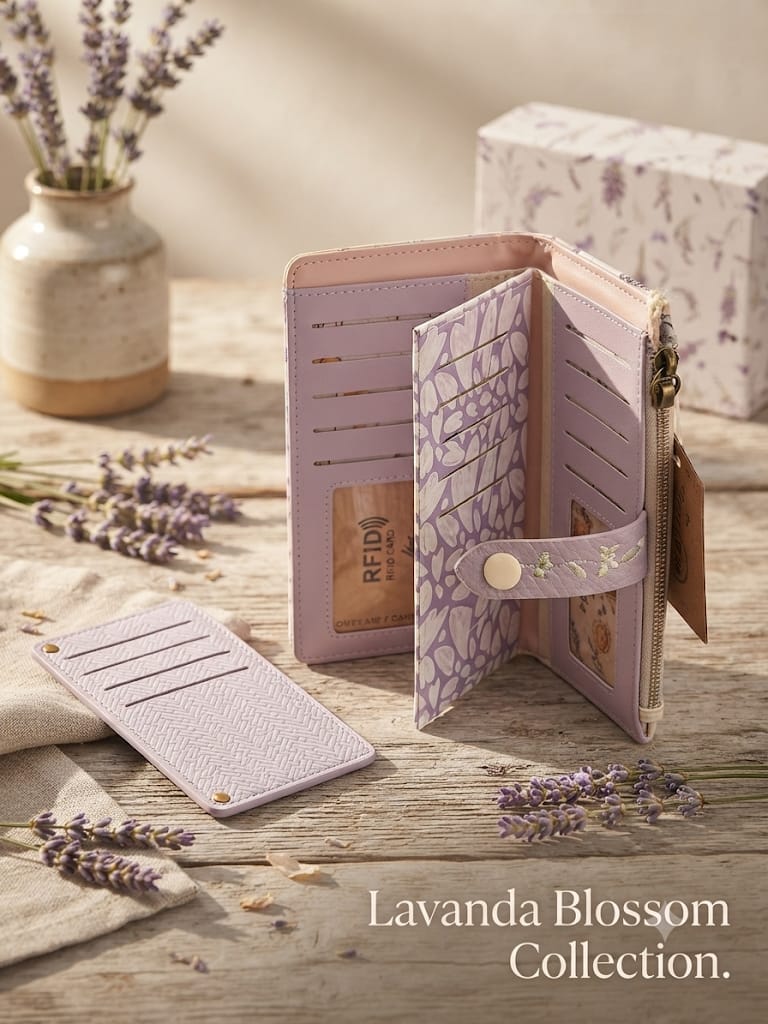 Cartera larga Sweet Candy Lavanda Blossom Collection interior RFID abierta