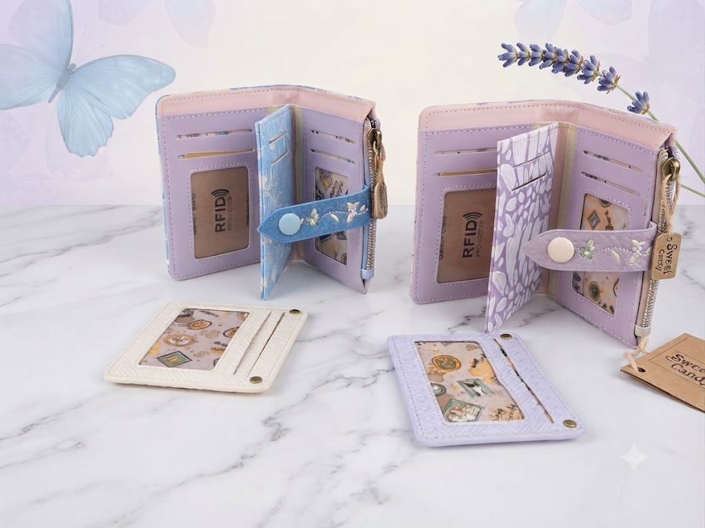 Cartera Sweet Candy RFID interior azul mariposas y lila lavanda