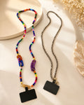 Colgante para Móvil - Multicolor con cuentas y eslabones de resina, y plateado con cadena de cristal
