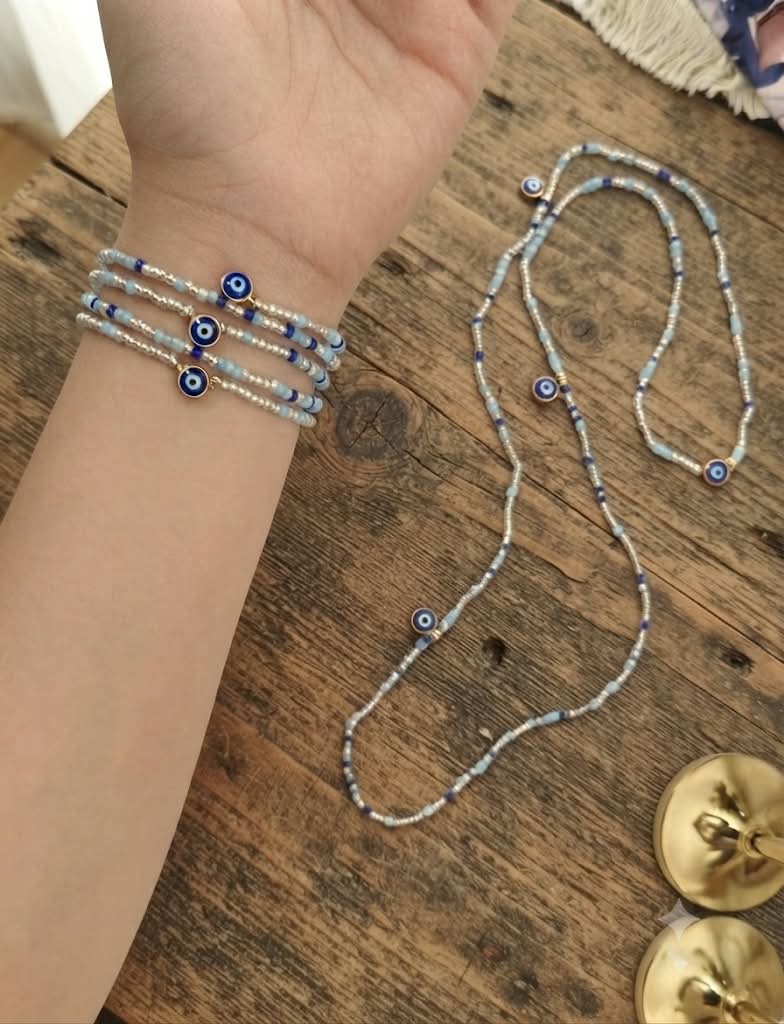 Set Ojo Turco — Pulsera Triple y Collar de Cuentas
