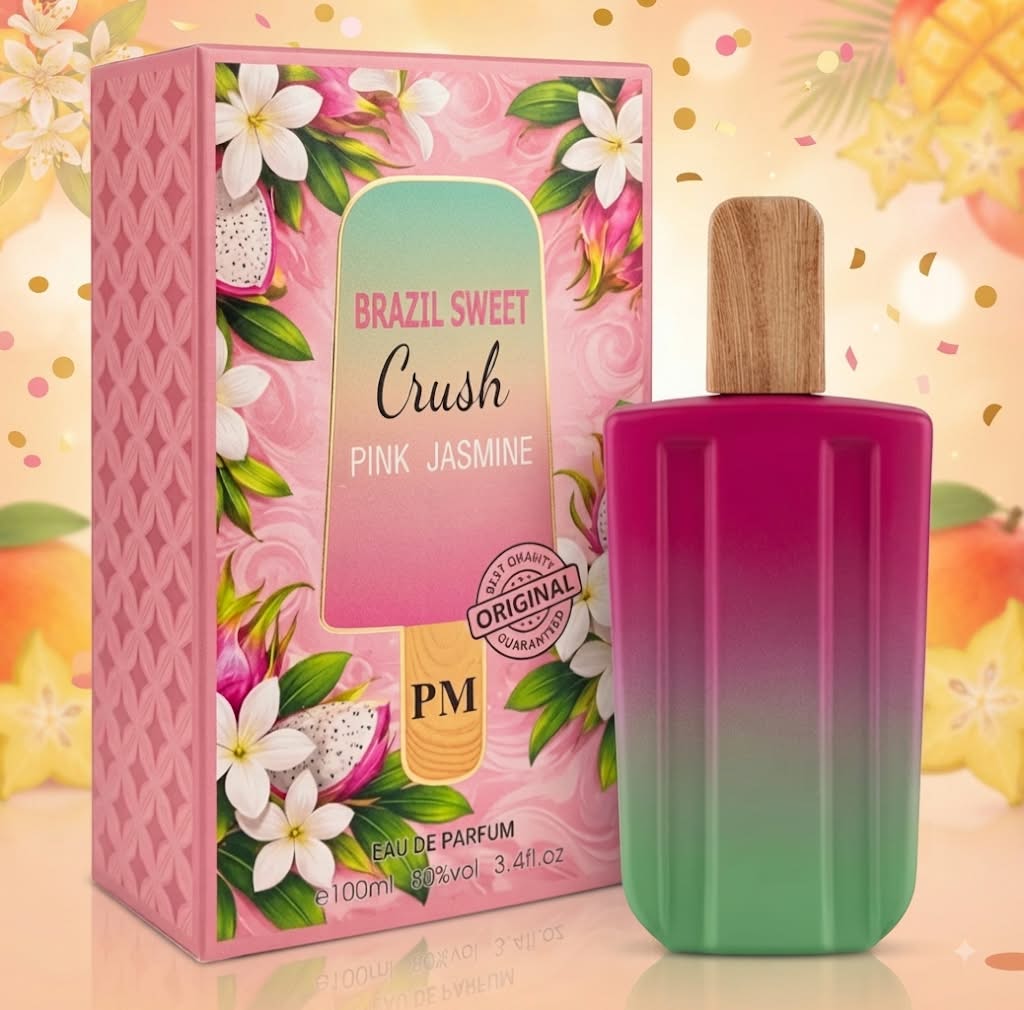 Brazil Sweet Crush Pink Jasmine - Frasco fucsia verde con caja rosa
