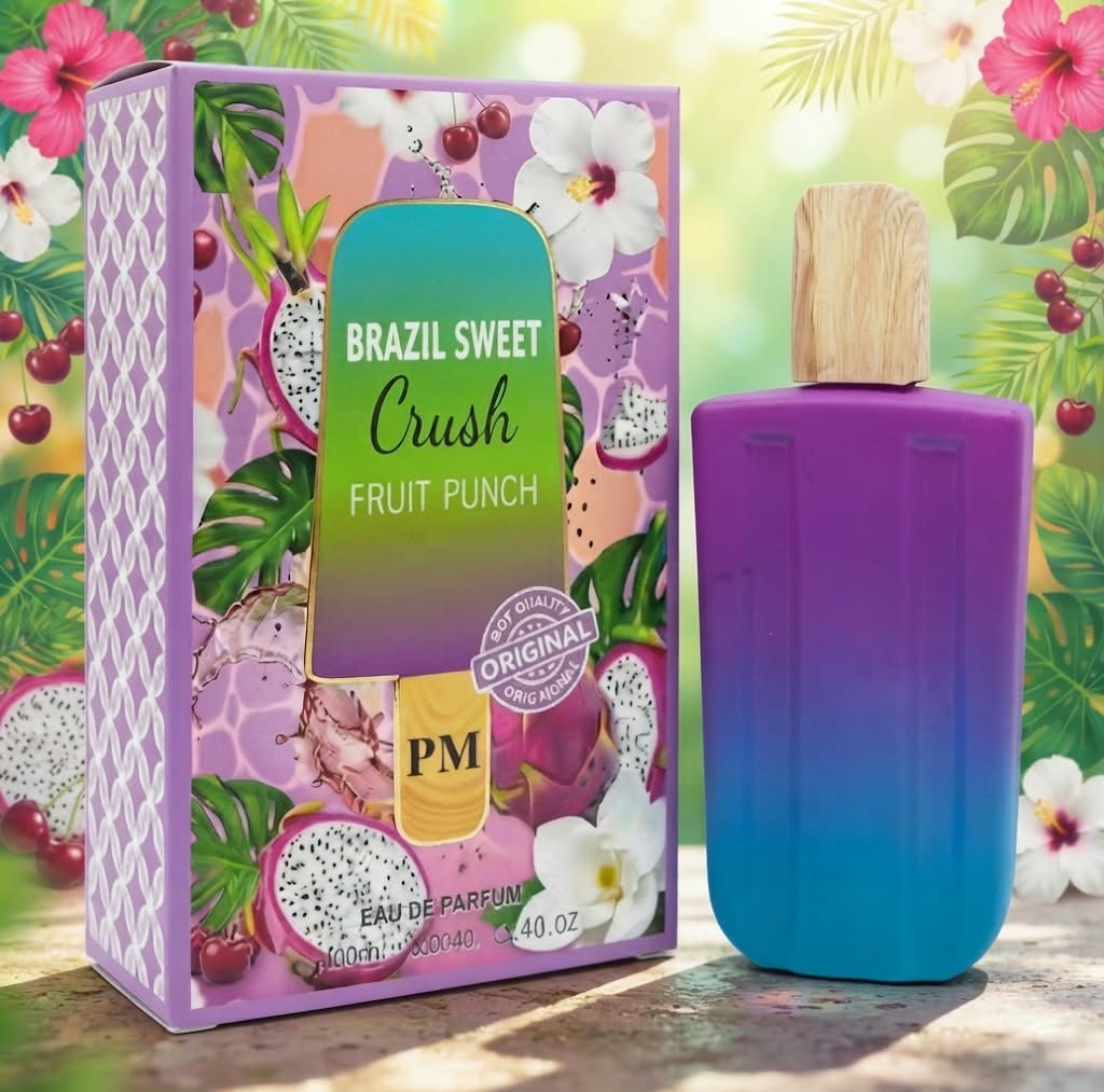 Brazil Sweet Crush Fruit Punch - Frasco morado azul con caja lila