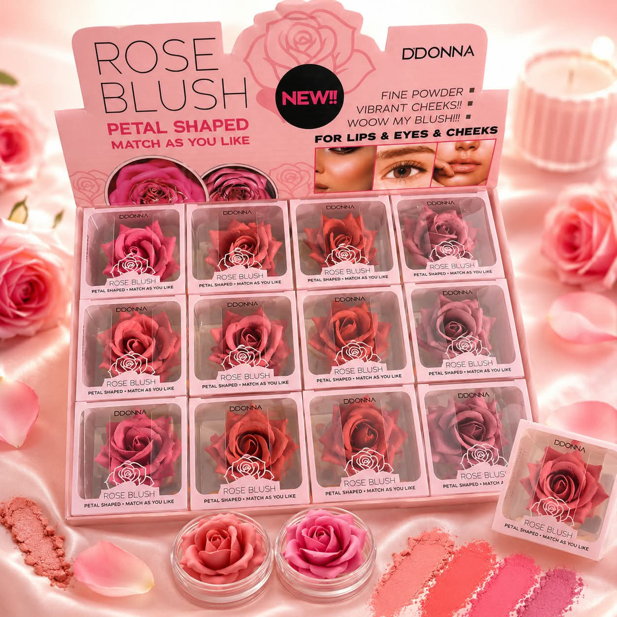 Rose Blush D'Donna - Expositor 12 unidades coloretes forma pétalo