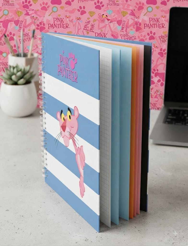 Cuaderno Espiral Pink Panther A4 Tapa Rígida Hojas de Colores