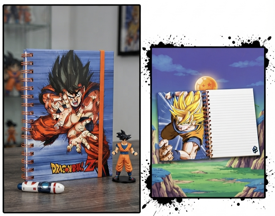 Cuaderno A5 Dragon Ball Z tapa dura Goku espiral dorada páginas con líneas