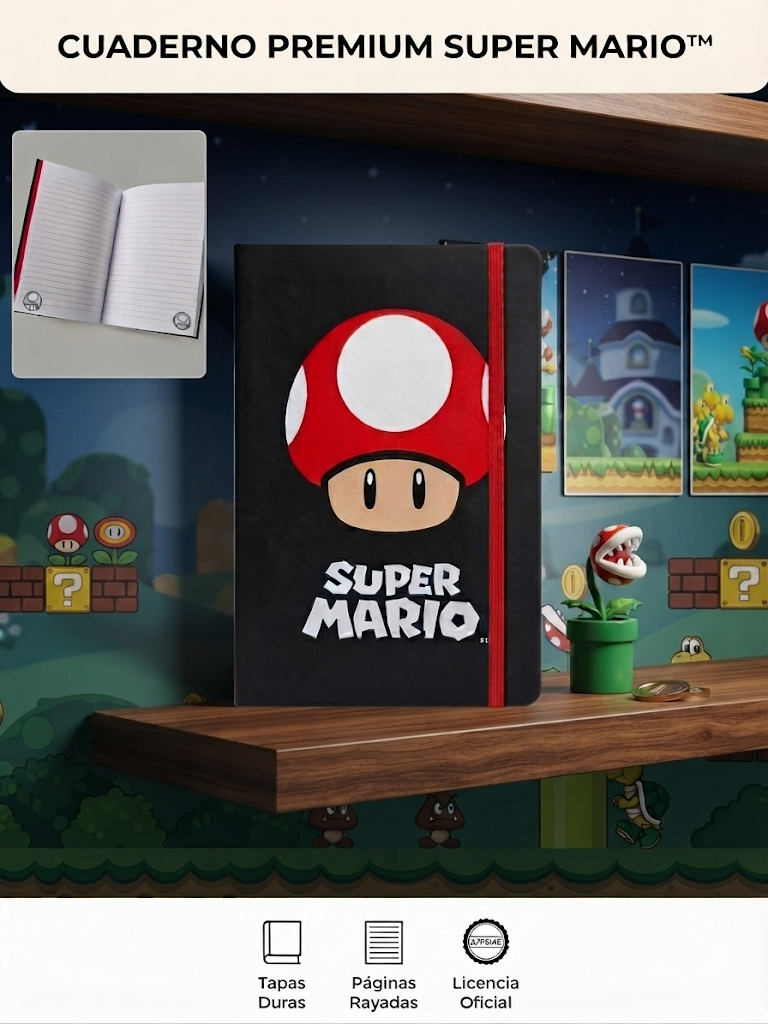 Cuaderno Premium A5 Super Mario tapa dura páginas rayadas licencia oficial