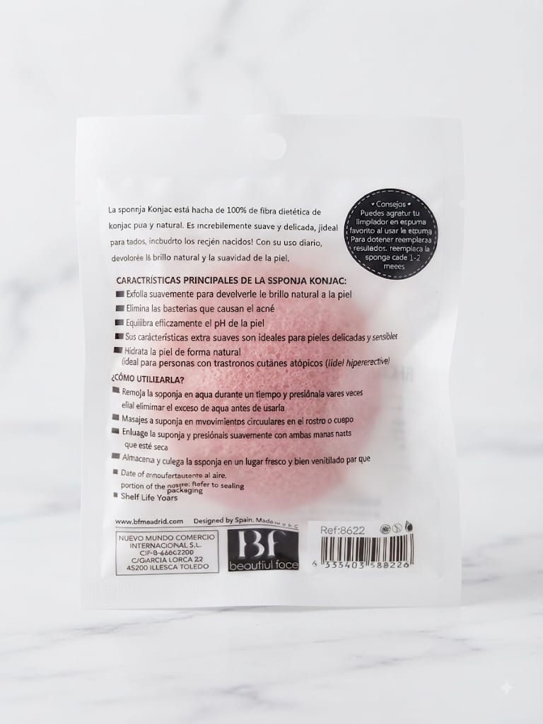 Esponja Konjac Beautiful Face - Reverso con instrucciones de uso