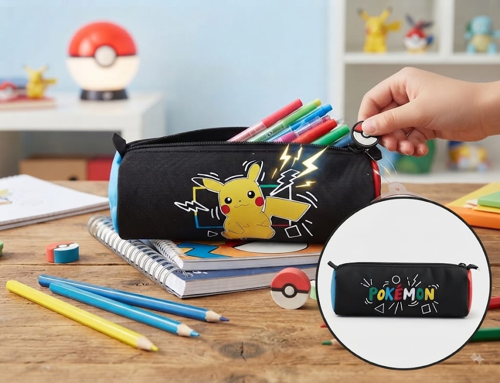 Estuche Pokémon Pikachu Negro con Llavero Pokéball