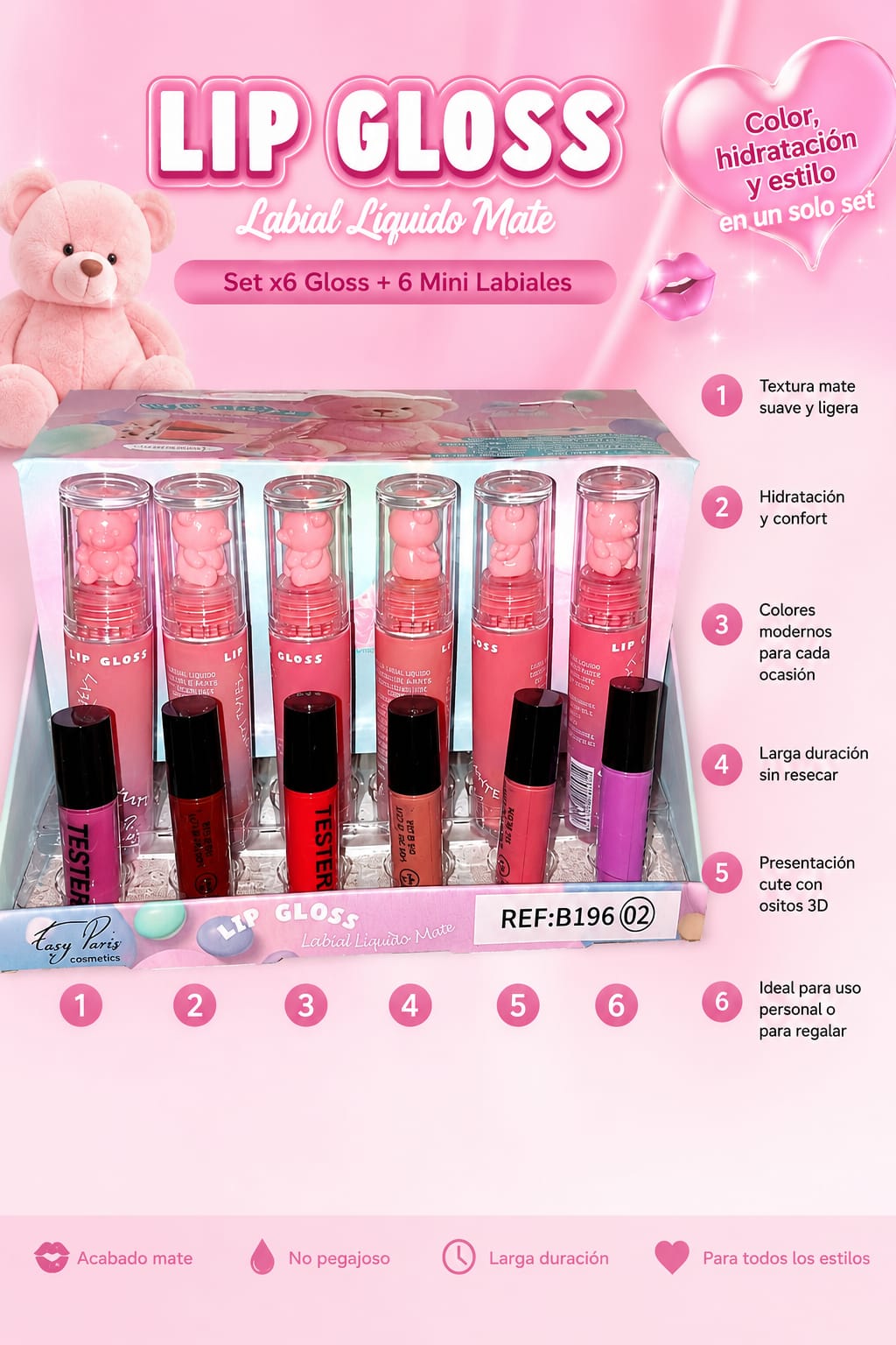 Bear Lip Gloss Labial Líquido Mate Easy Paris