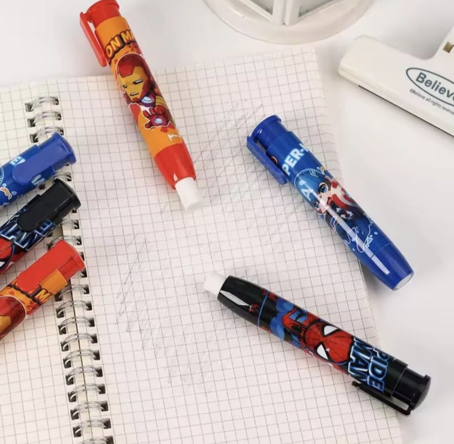 Goma de Borrar Press Eraser Super Heroes - Spider-Man, Iron Man, Capitán América