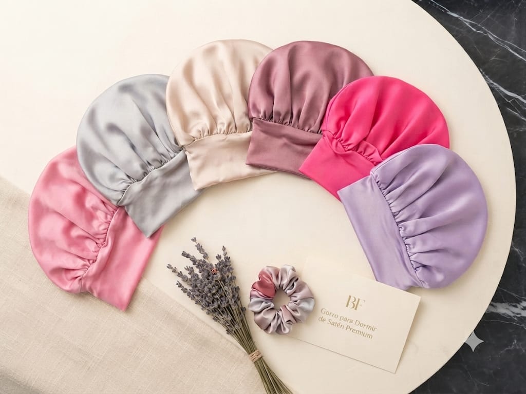 BF Gorro para Dormir de Satén Premium 6 colores con scrunchie