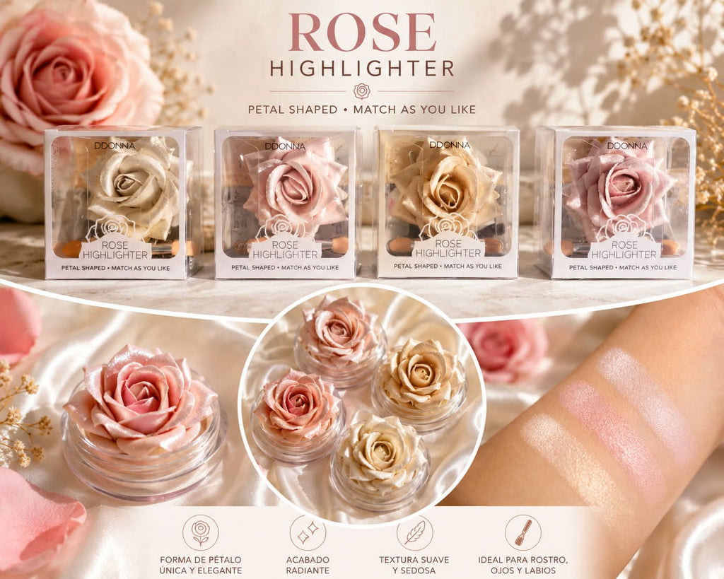 Rose Highlighter D’Donna - Iluminador Forma de Pétalo 4 Tonos