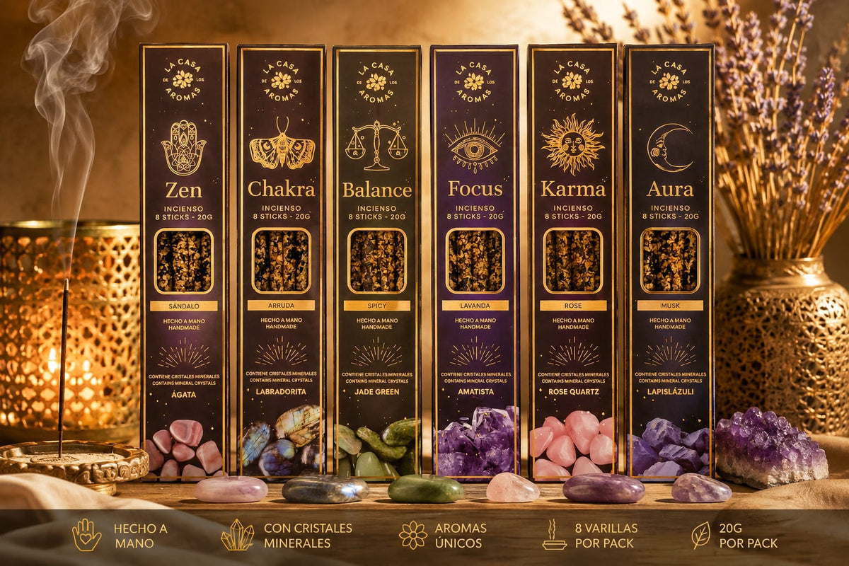 Incienso con Cristales Minerales La Casa de los Aromas - Zen, Chakra, Balance, Focus, Karma, Aura