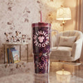 Jarra tumbler Minnie Mouse con asa y pajita diseño floral morado