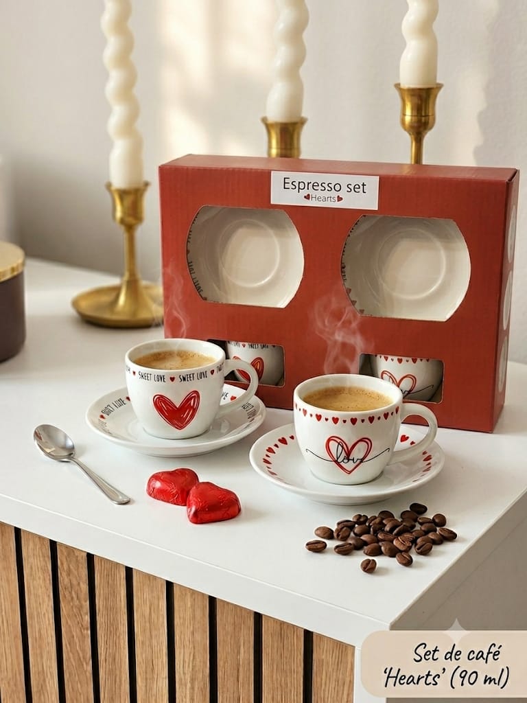 Set Espresso Hearts — 2 Tazas y Platos Café Sweet Love 90ml