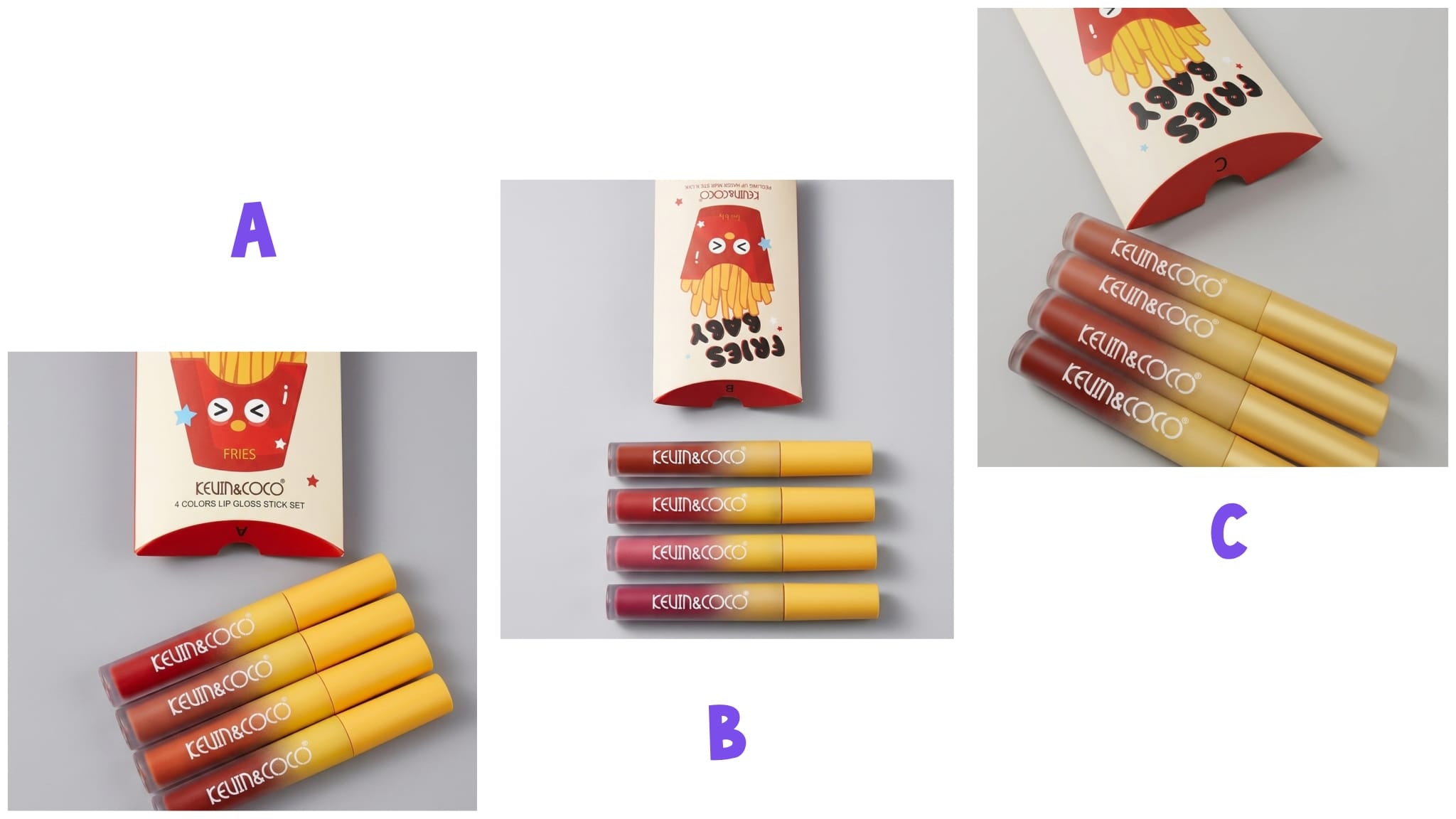 Set 4 Labiales Kevin&Coco Fries Baby - 4 Colors Lip Gloss