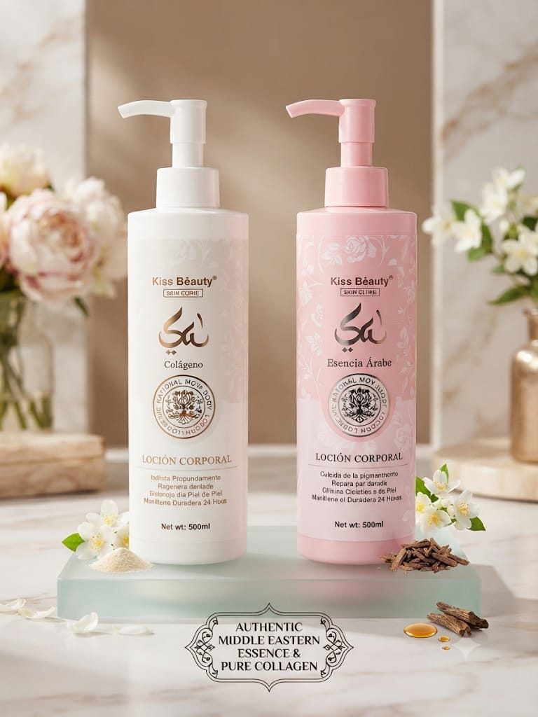 Kiss Beauty Skin Clinic Loción Corporal 500ml - Colágeno blanco y Esencia Árabe rosa