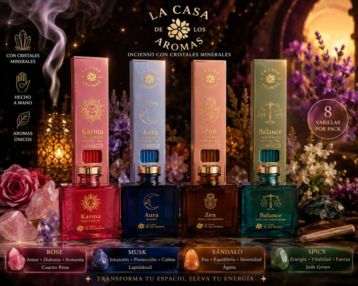 Mikado con Cristales Minerales La Casa de los Aromas - Karma, Aura, Zen, Balance