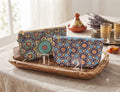Neceser mosaico oriental árabe estampado geométrico azul verde y dorado con cremallera dorada