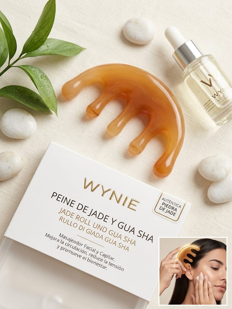 Peine de Jade Gua Sha Wynie — Masajeador Facial y Capilar