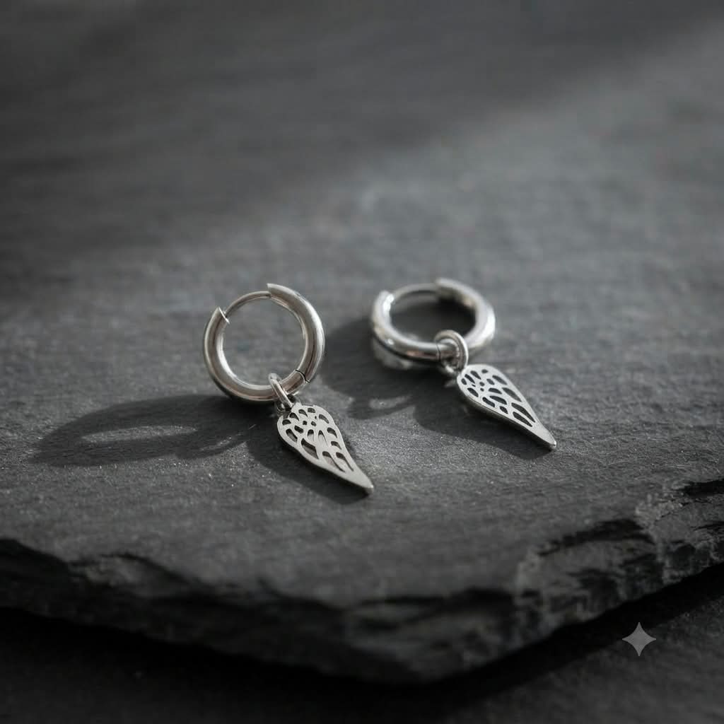 Pendientes aros con colgante alita de acero inoxidable