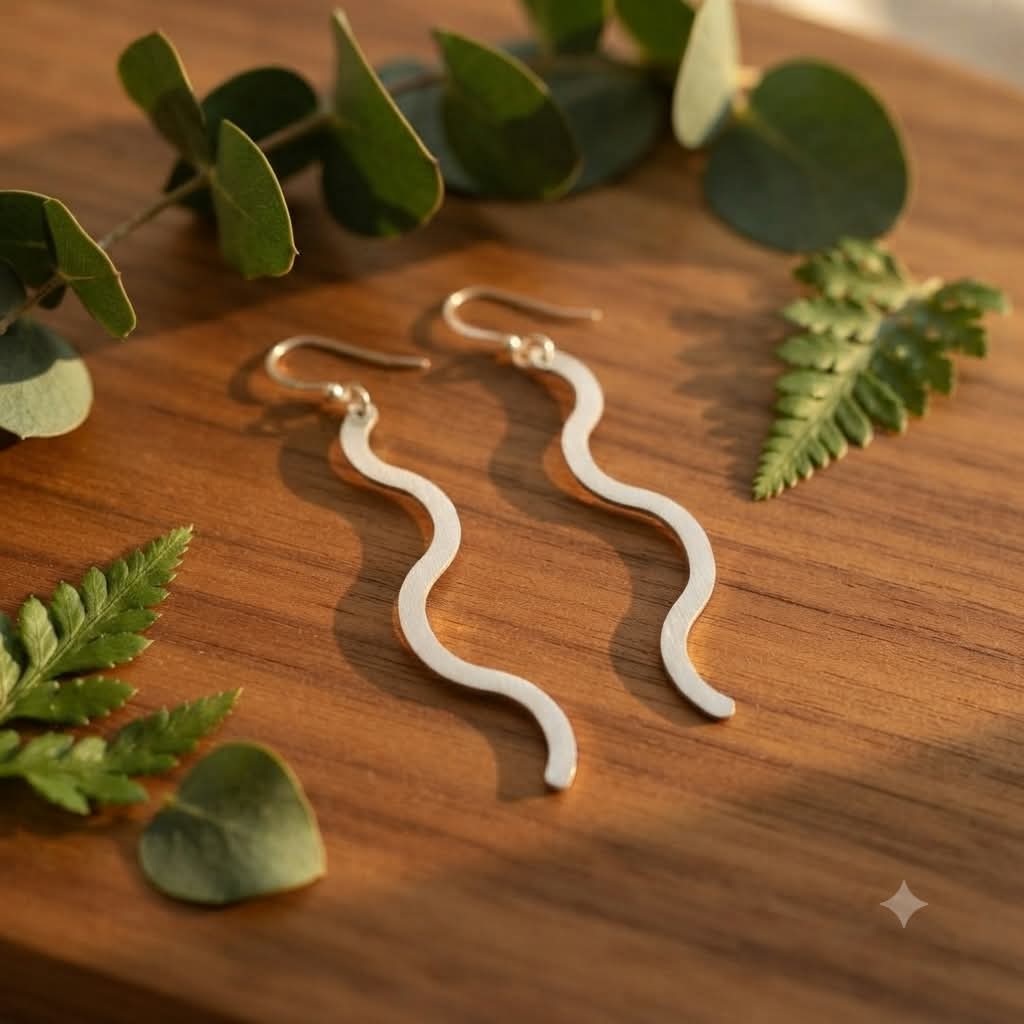 Pendientes Serpiente Ondulada Plateados