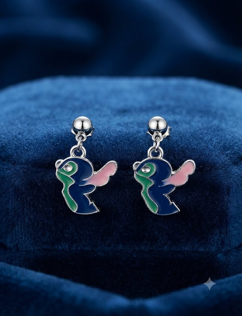Pendientes Stitch esmaltado azul verde rosa metal plateado Disney