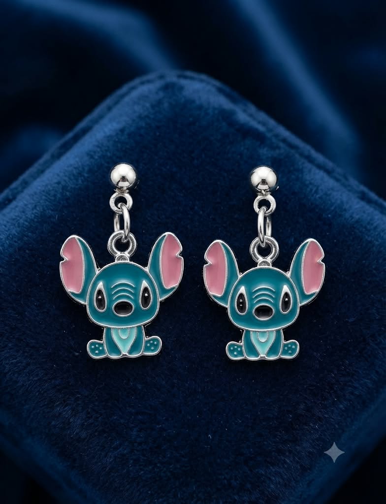 Pendientes Stitch cute kawaii turquesa orejas rosas sentado Disney