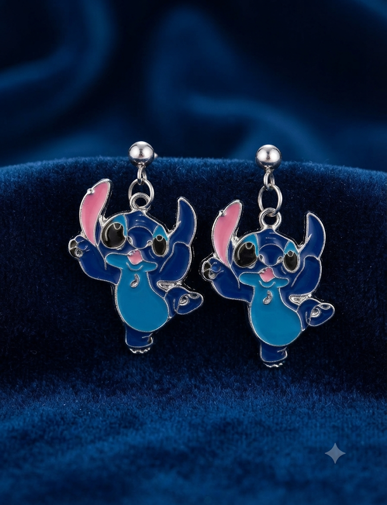 Pendientes Stitch bailando azul intenso detalles rosas Disney