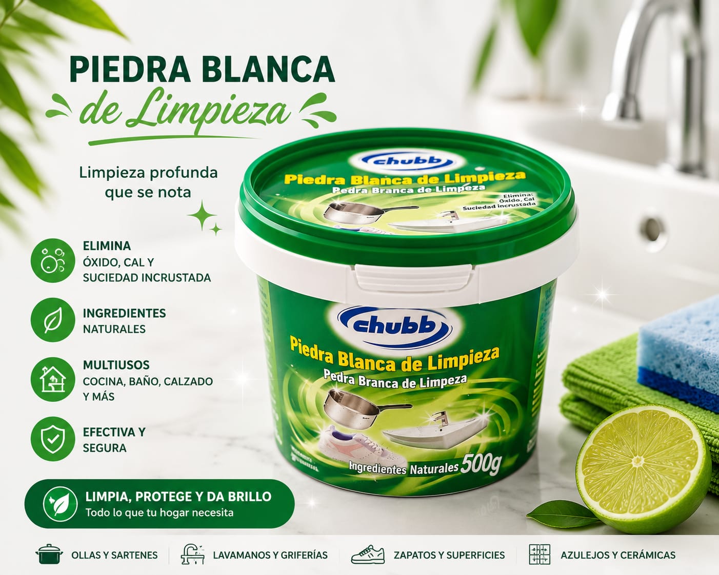 Chubb Piedra Blanca de Limpieza 500g - multiusos con ingredientes naturales