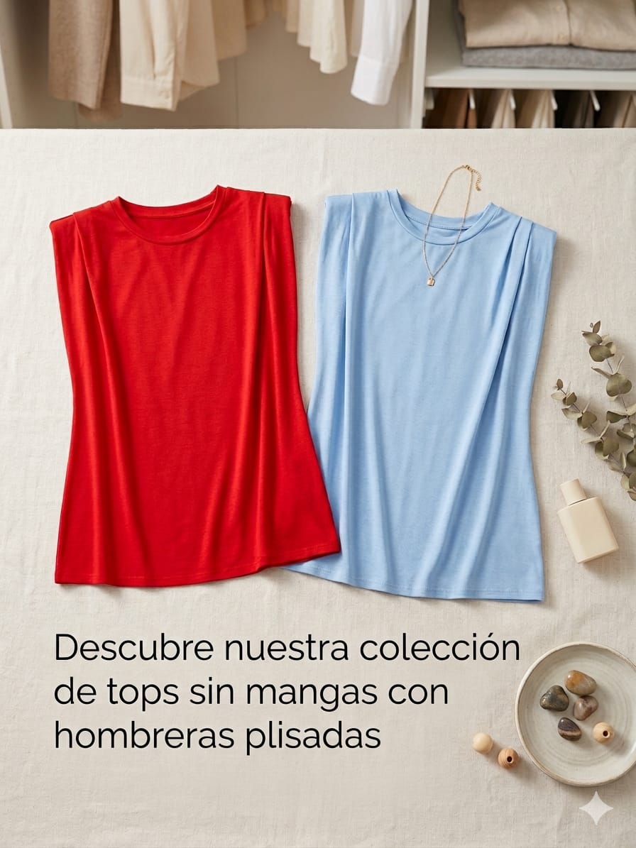 Top Sin Mangas con Hombreras Plisadas - Talla Única (44-46)