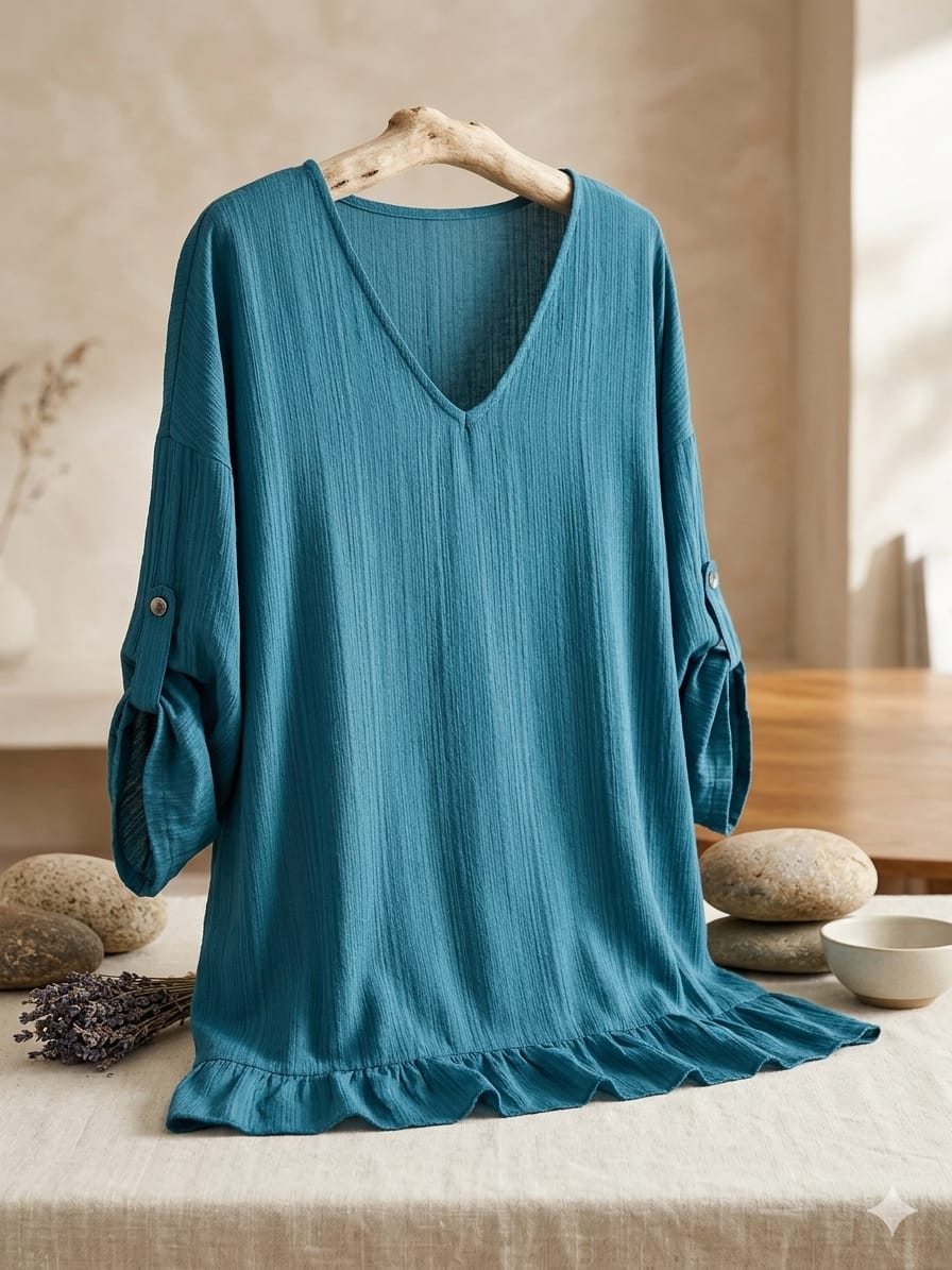 Blusa Lino Volante Azul