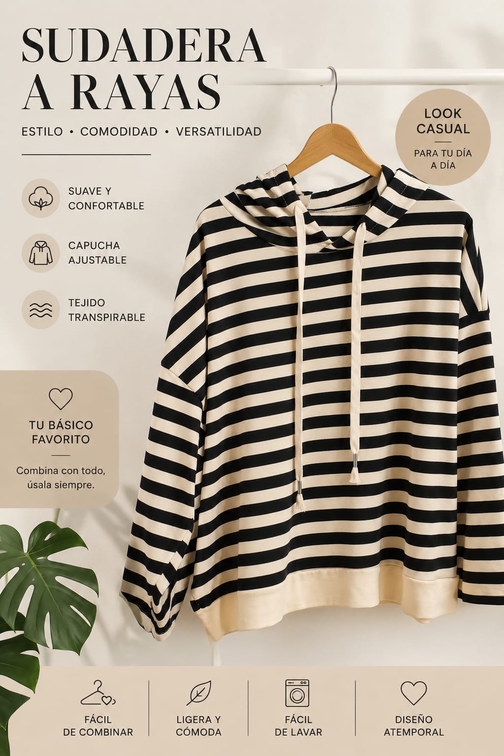 Sudadera a Rayas con Capucha - Talla Única (46-50)