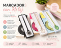 Marcador de libros con reloj - infografía